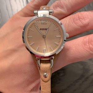Silver Fossil Watch with Tan Band